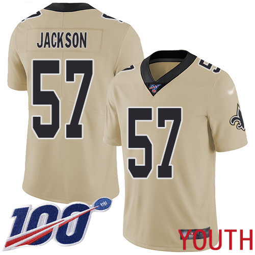 New Orleans Saints Limited Gold Youth Rickey Jackson Jersey NFL Football 57 100th Season Inverted Legend Jersey